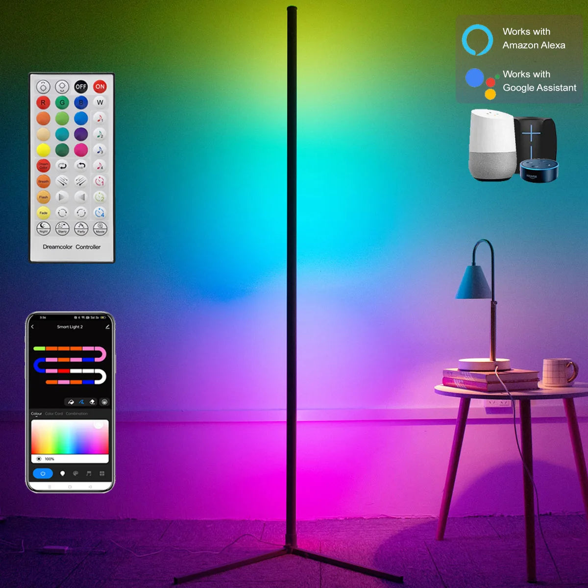 Smart RGB Corner Floor Lamp for Modern Living Room and Gaming Setup