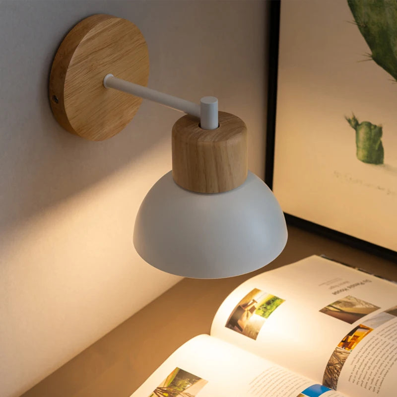 Nordic Wooden LED Wall Sconce for Modern Bedroom and Hallway Lighting