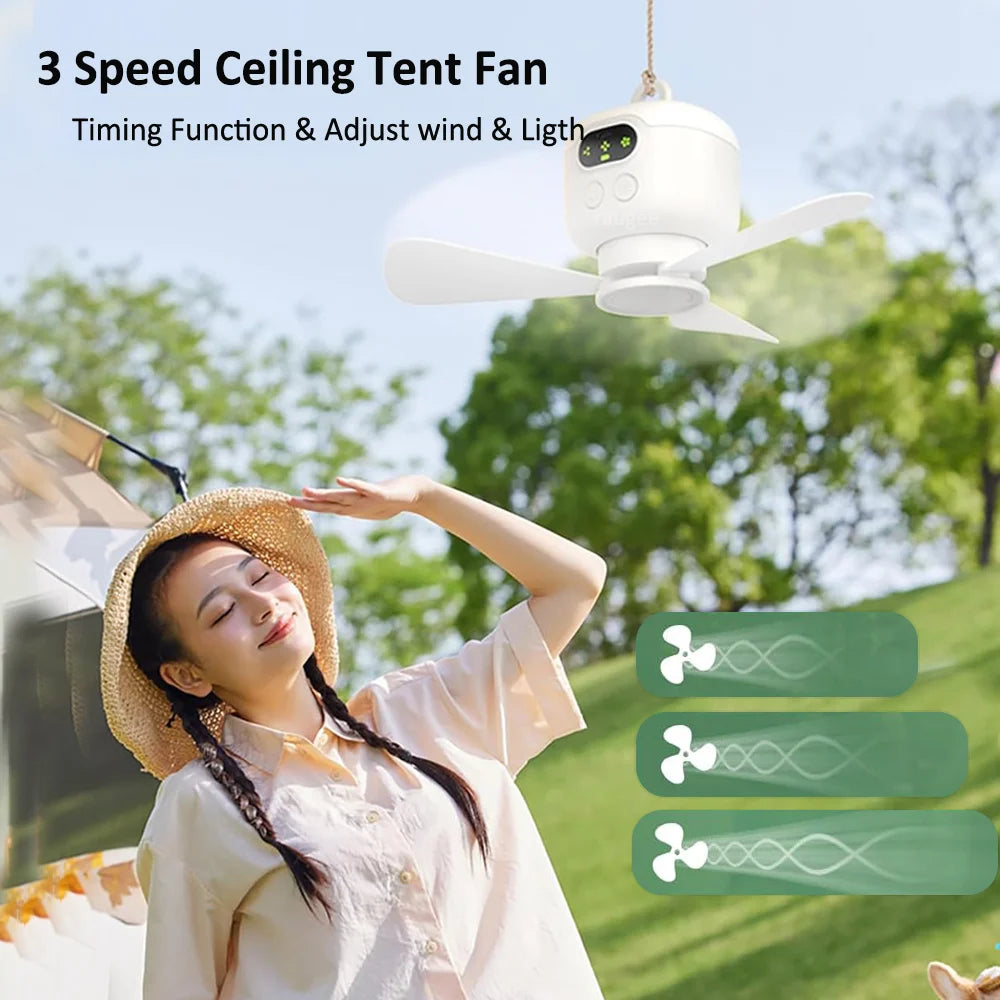 Rechargeable Portable Ceiling Fan with Remote Light for Camping and Outdoor Spaces