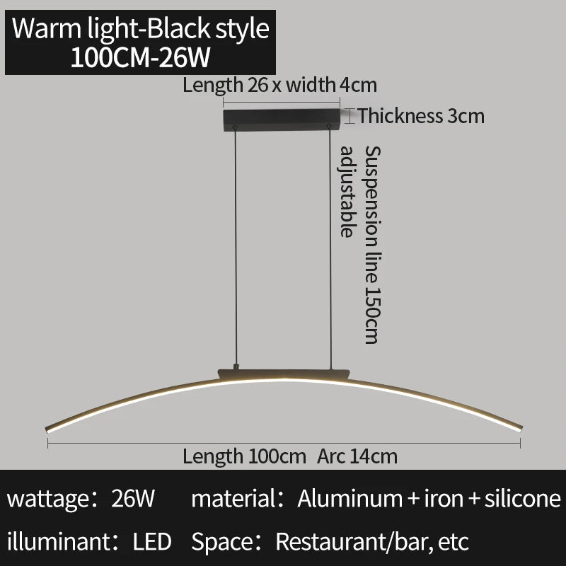 Modern Arc LED Pendant Light for Kitchen Islands and Dining Rooms