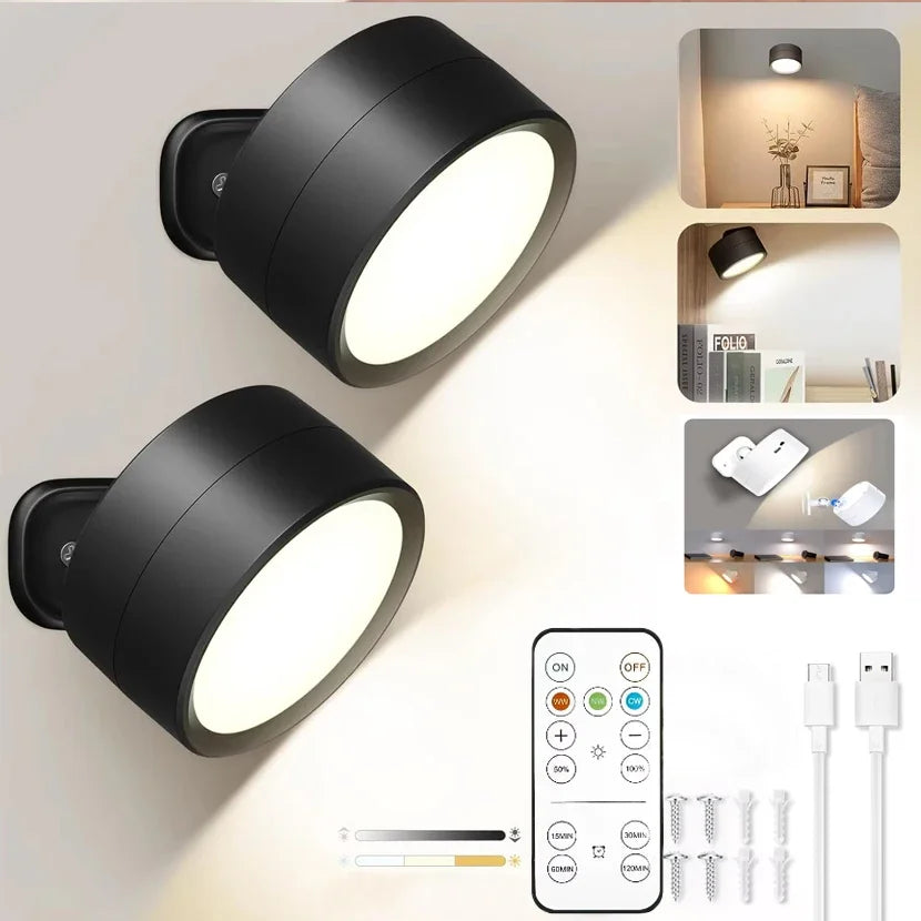Dimmable Magnetic Wall Sconce with Remote for Bedroom and Office Lighting