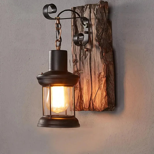 Rustic Industrial Wooden Wall Sconce for Lofts and Cafes