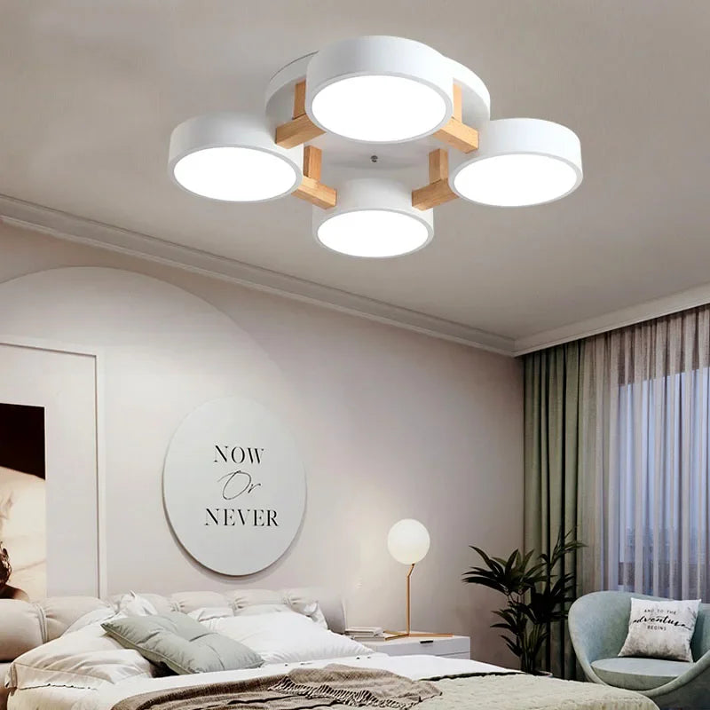 Modern Wooden LED Ceiling Chandelier for Dining Rooms and Contemporary Living Spaces