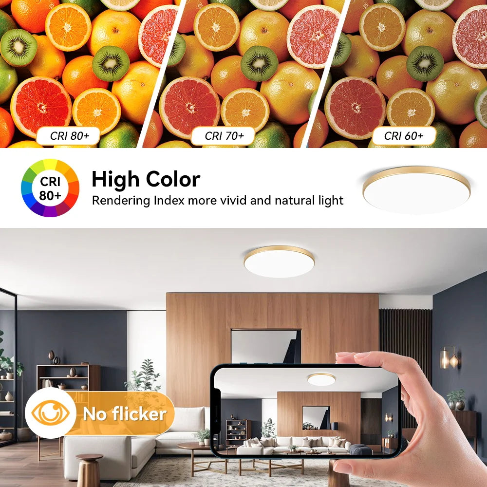 Modern Gold Flush Mount LED Ceiling Light for Kitchens and Bathrooms