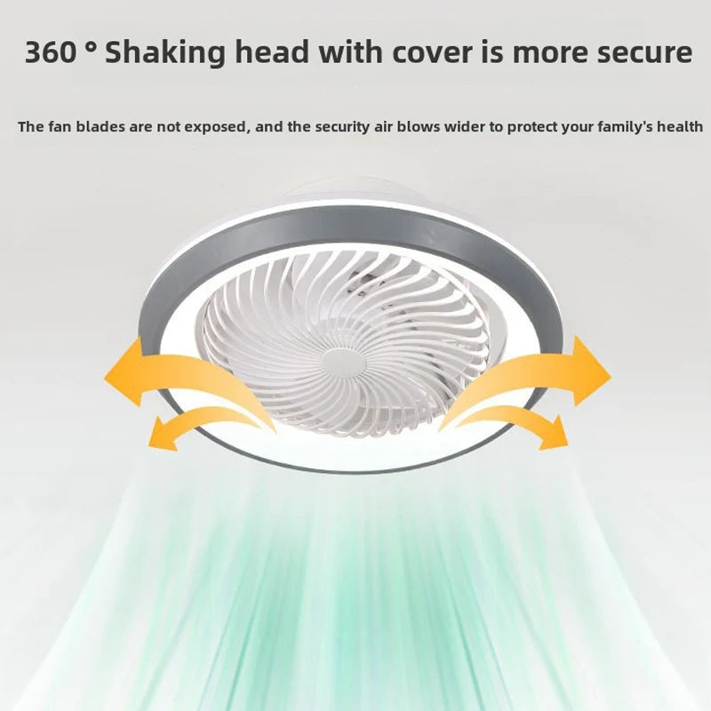 Modern Enclosed Ceiling Fan Light with Rotating Head for Living and Dining Rooms