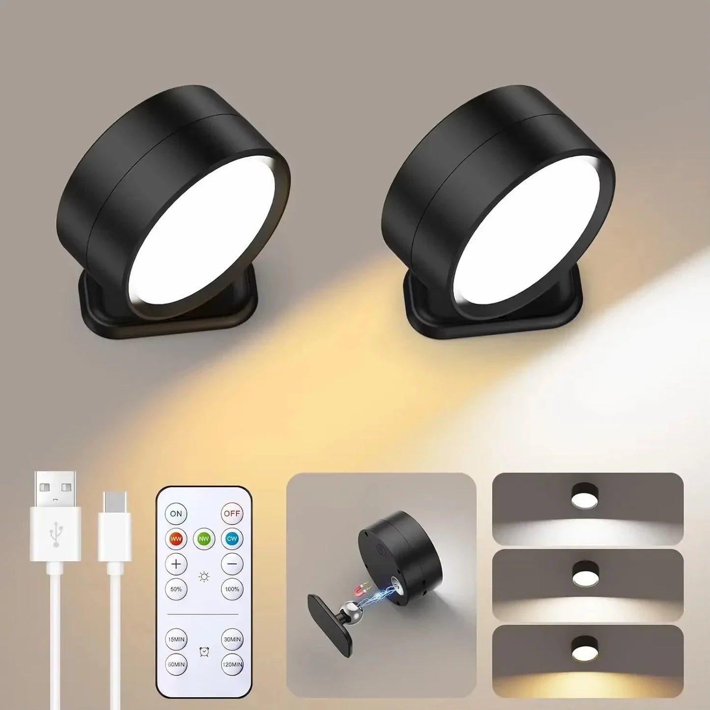 Dimmable Magnetic Wall Sconce with Remote for Bedroom and Office Lighting
