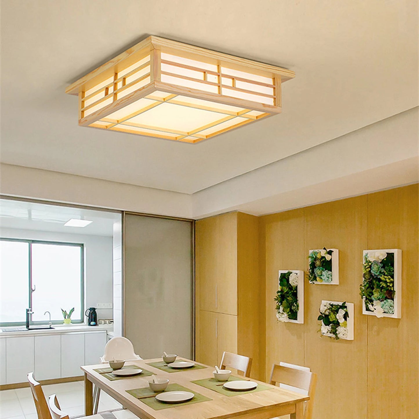 Japanese Minimalist Wood LED Ceiling Light for Living Rooms and Bedrooms