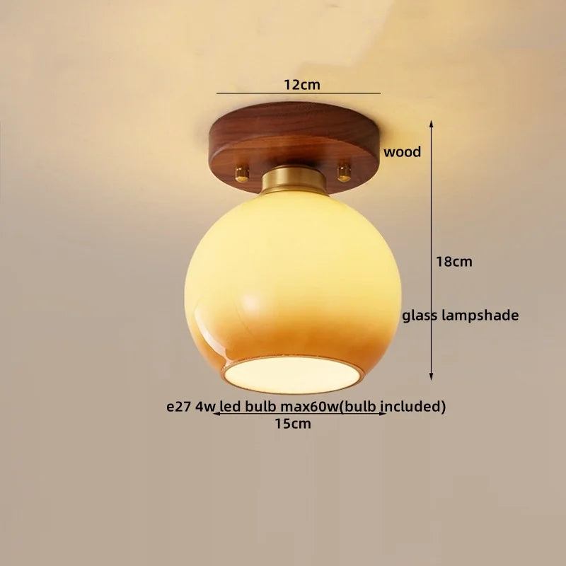 Modern Walnut and Copper LED Ceiling Light for Hallways and Living Rooms