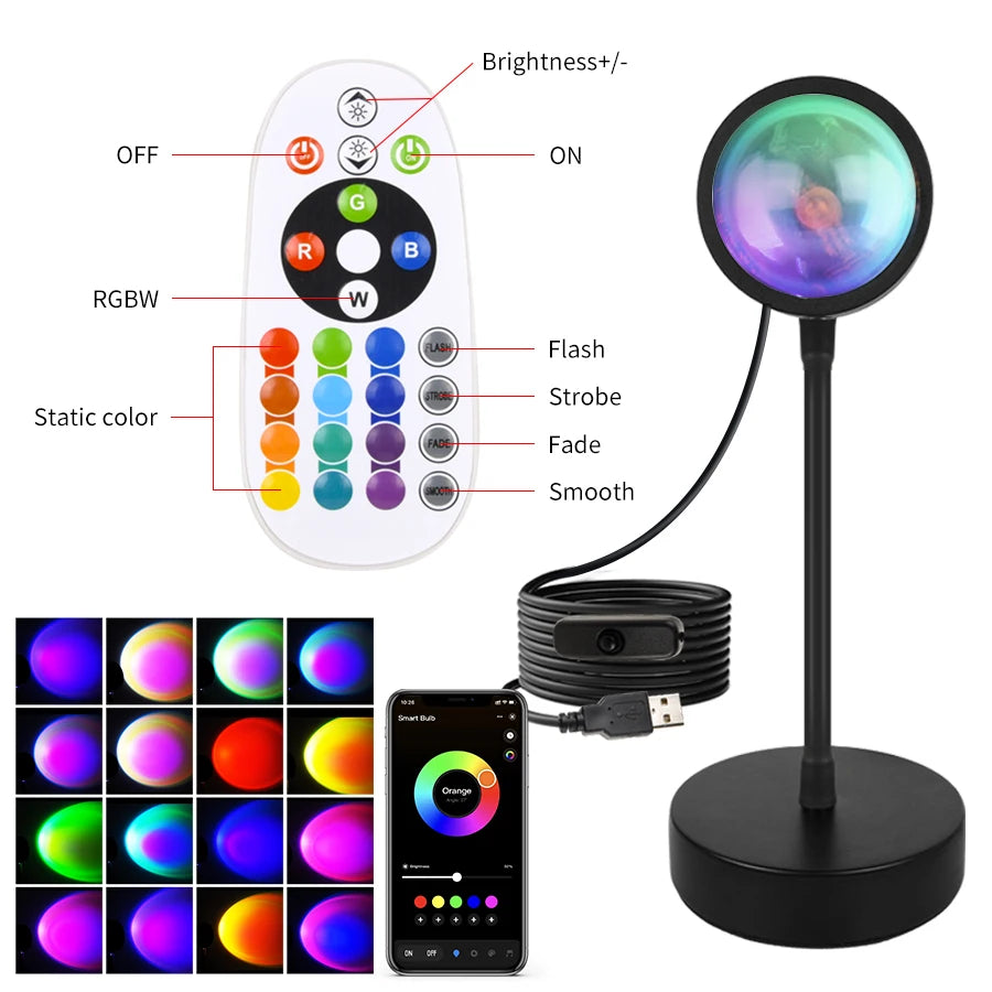Smart RGB Sunset Projection Lamp for Ambient Mood Lighting and Photography