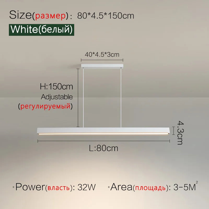 Modern Nordic LED Linear Chandelier for Dining Rooms and Office Spaces