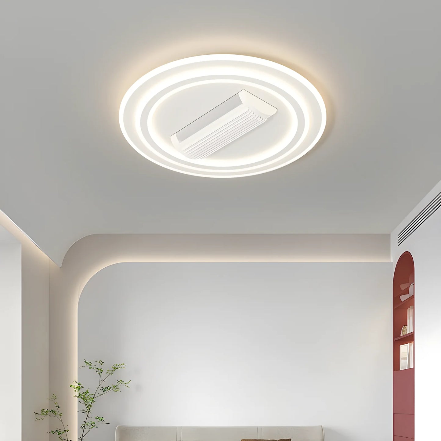 Modern Bladeless Ceiling Fan with Dimmable LED Light for Living Spaces