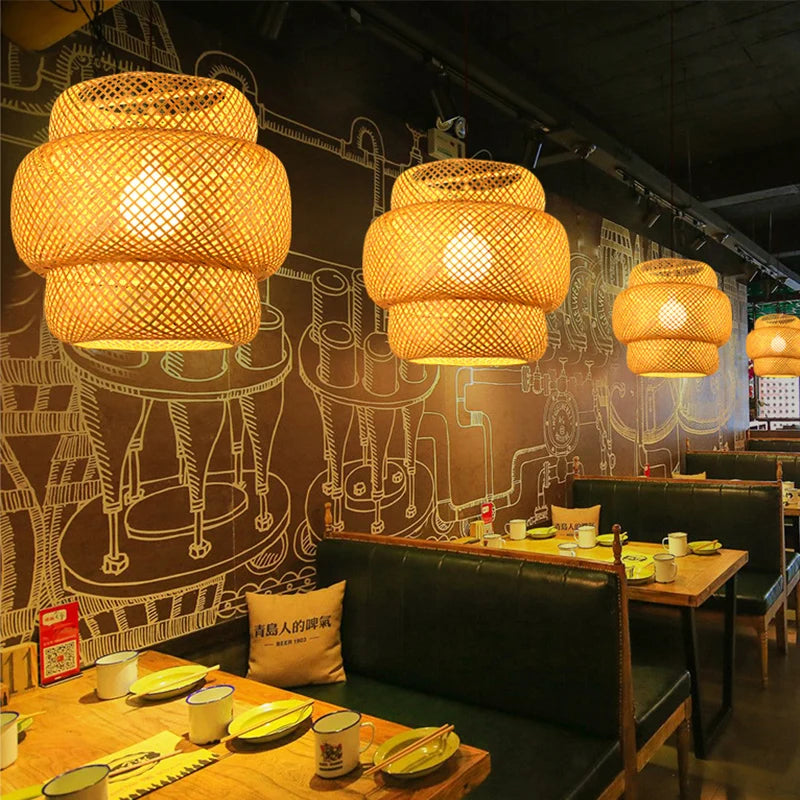 Handmade Rattan Bamboo Pendant Light for Rustic Cafes and Restaurants