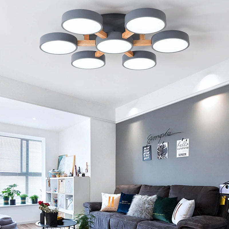 Modern Wooden LED Ceiling Chandelier for Dining Rooms and Contemporary Living Spaces