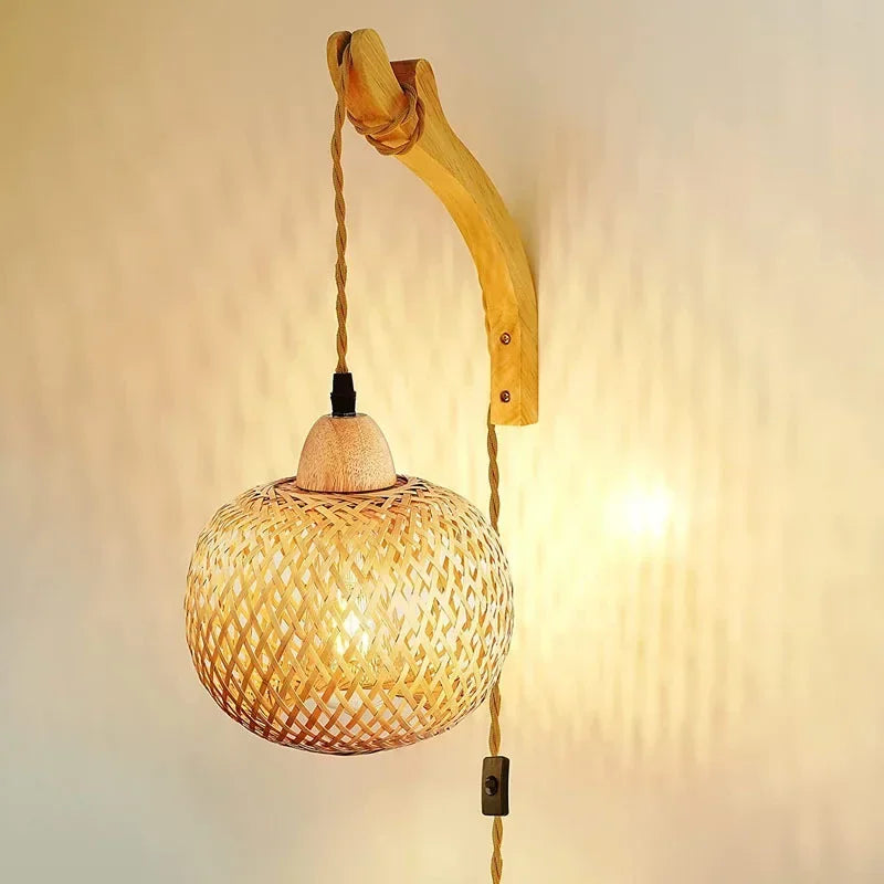 Hand-Woven Rattan Wall Lamp for Organic Interior Decor
