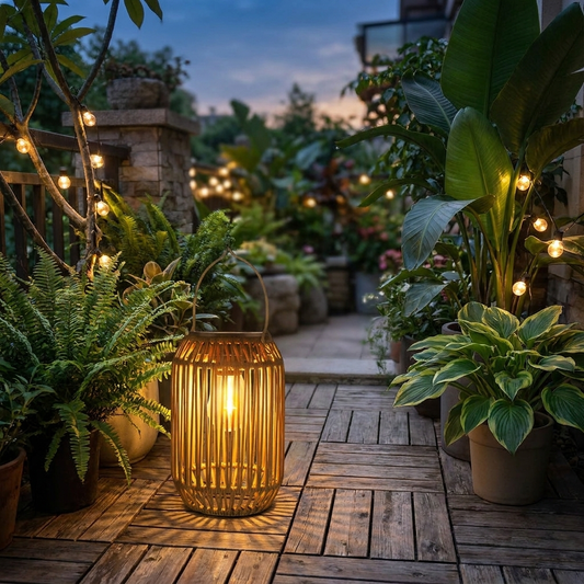 Boho Rattan Solar Lantern lifestyle