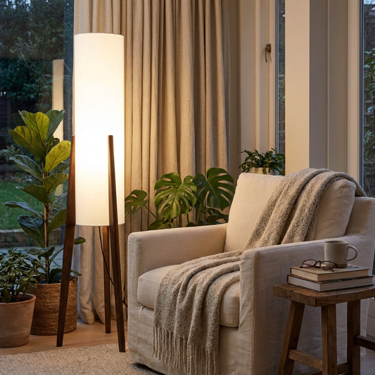 Nordic Solid Wood Fabric Floor Lamp lifestyle