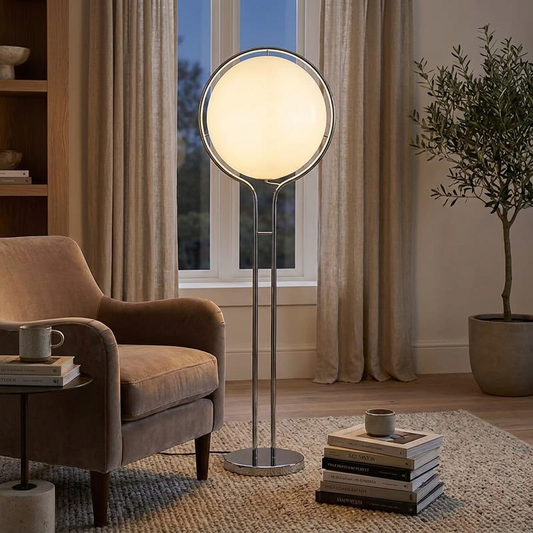 Modern Chrome and Acrylic Globe Floor Lamp lifestyle