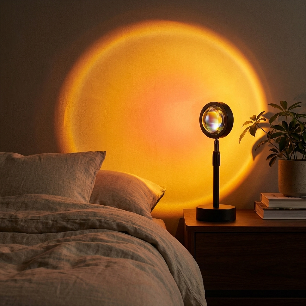 Smart RGB Sunset Projection Lamp lifestyle no cat