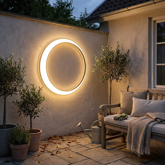 Modern Circular Outdoor Wall Light for Patios and Contemporary Porch Decor