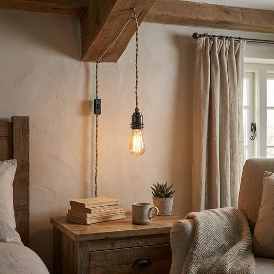 Vintage Hemp Rope Pendant Light Cord with Switch for Rustic Decor