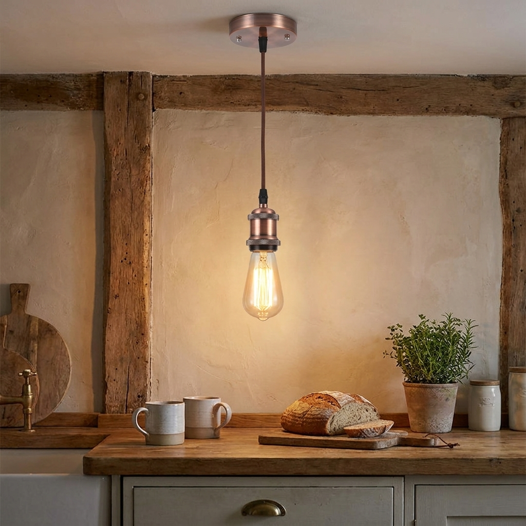 Vintage Copper Pendant Light Socket for Industrial Home and Cafe Decor