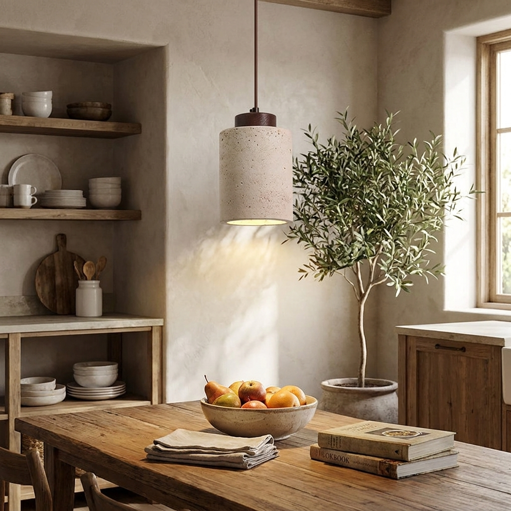 Modern Travertine Stone Pendant Light for Kitchen Islands and Dining Rooms