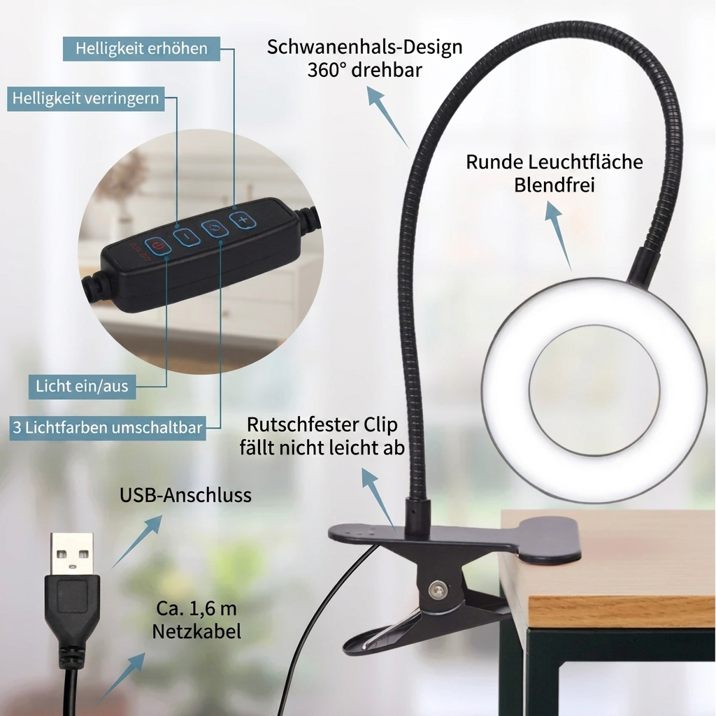LED Klemm-Schreibtischlampe - Produktdetails (DE)