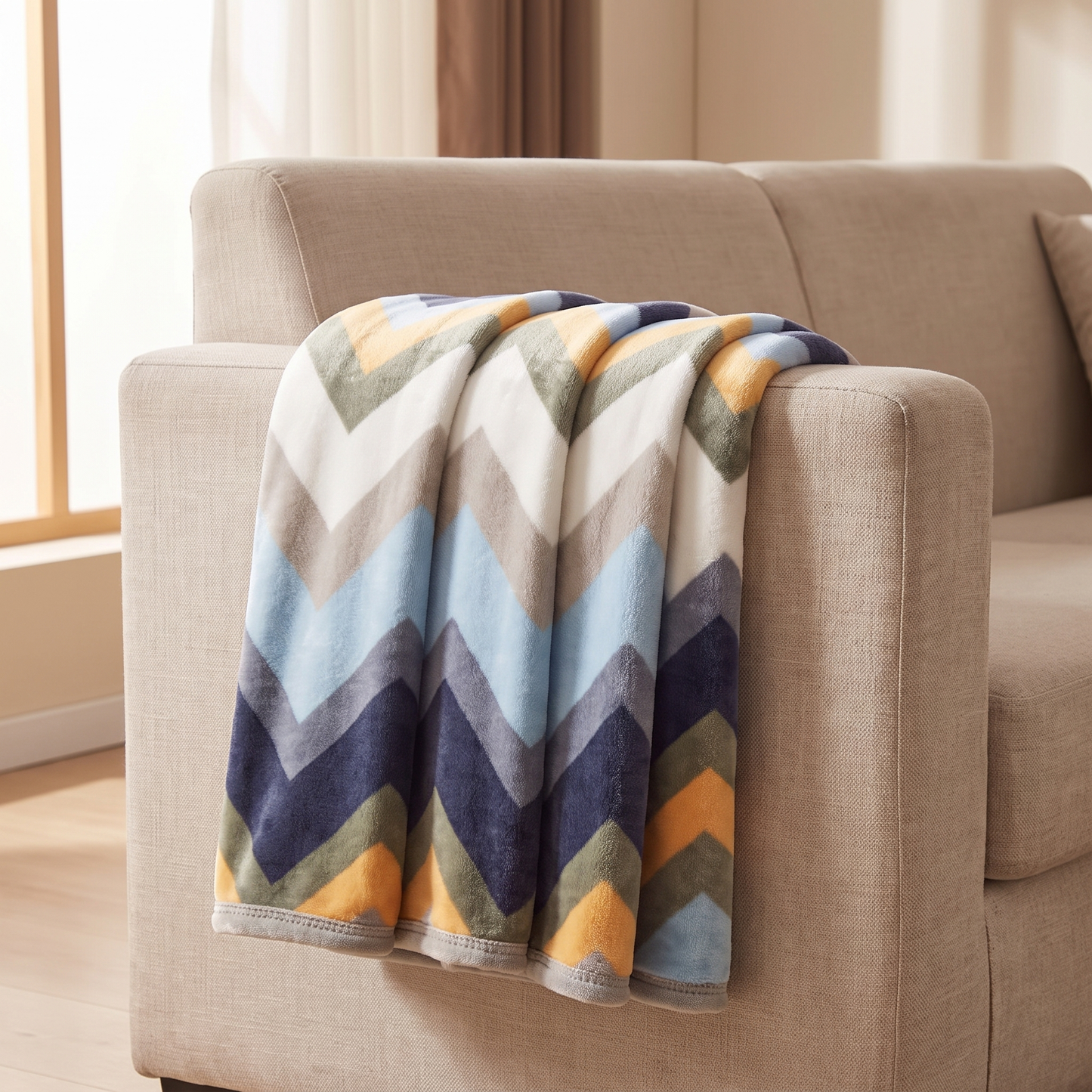 Zickzack Kuscheldecke gefaltet über der Sofalehne