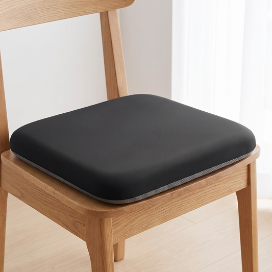 Memory Schaum Sitzkissen in Schwarz auf einem Holzstuhl