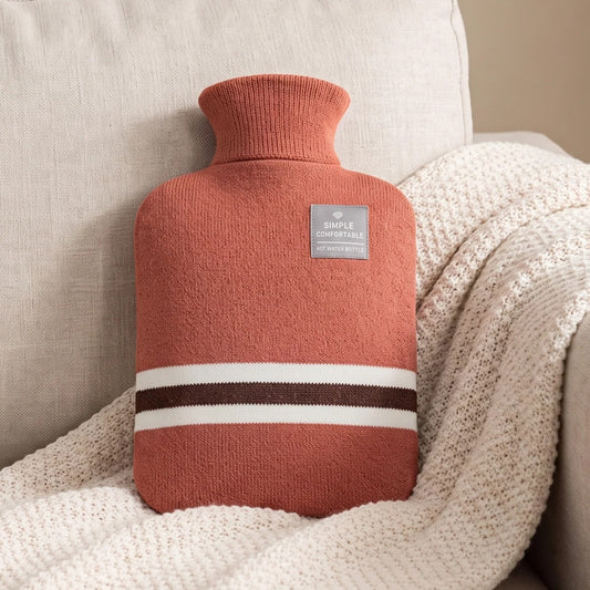 Wärmflasche mit Strickbezug Kuschelig Weich für Bauch, Rücken und Hände